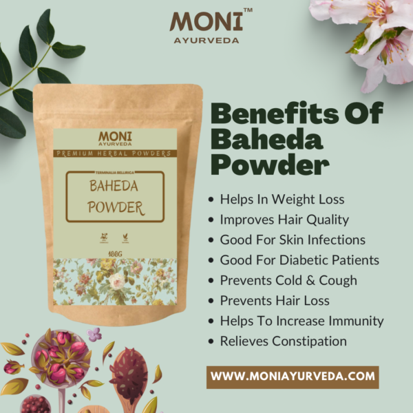 Moni Ayurveda Baheda Powder - Best for Constipation, May Help in Weight Loss  & Prevents Hair Loss - Moni Ayurveda