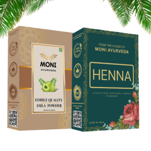 Moni Ayurveda Amla + Henna Powder (200g Each) | Natural Grey Coverage, Hair Growth & Shine